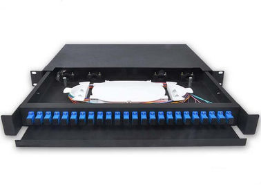 24 Port Fiber Optic Patch Panel 1U 19 Inch  SC / LC Connector Drawer With Guild Rail